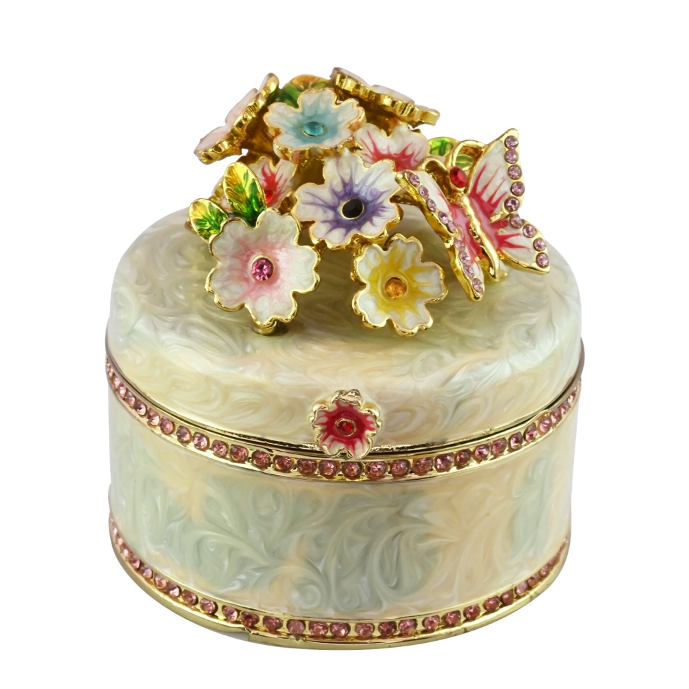 Vintage Brass Flower Jewelry Box Circular Carved Jewelry Box for Portable Jewelry Storage And Display