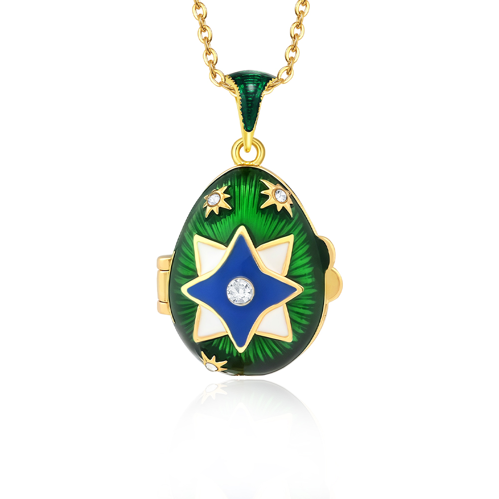 Shining Enamel Easter Egg Star Pattern Pendant Necklace with Wings Charm - Women's Jewelry