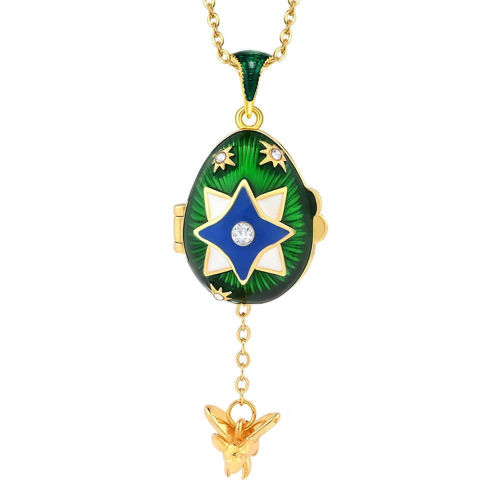Shining Enamel Easter Egg Star Pattern Pendant Necklace with Wings Charm - Women's Jewelry