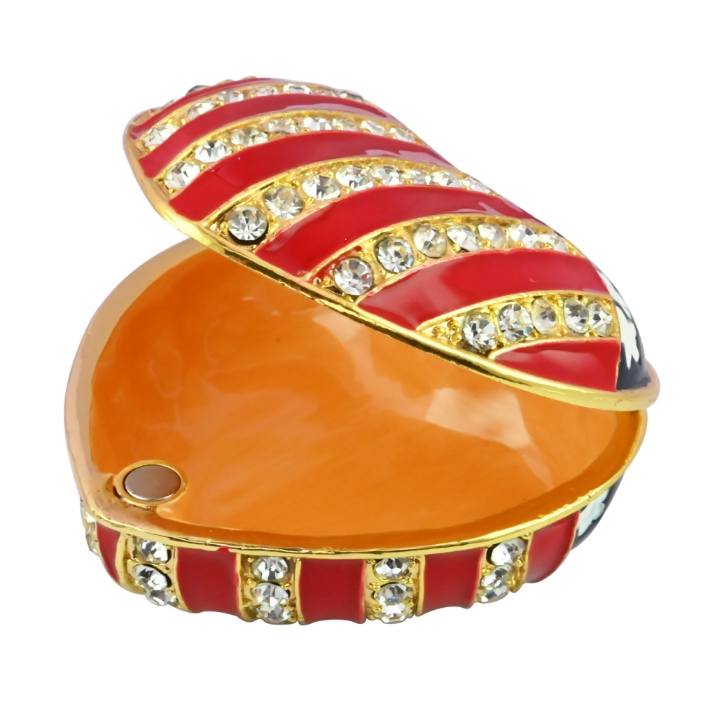 Patriotic Heart Jewelry Box with Shimmering Rhinestones | Red & Gold Stripe Detail | Perfect Anniversary