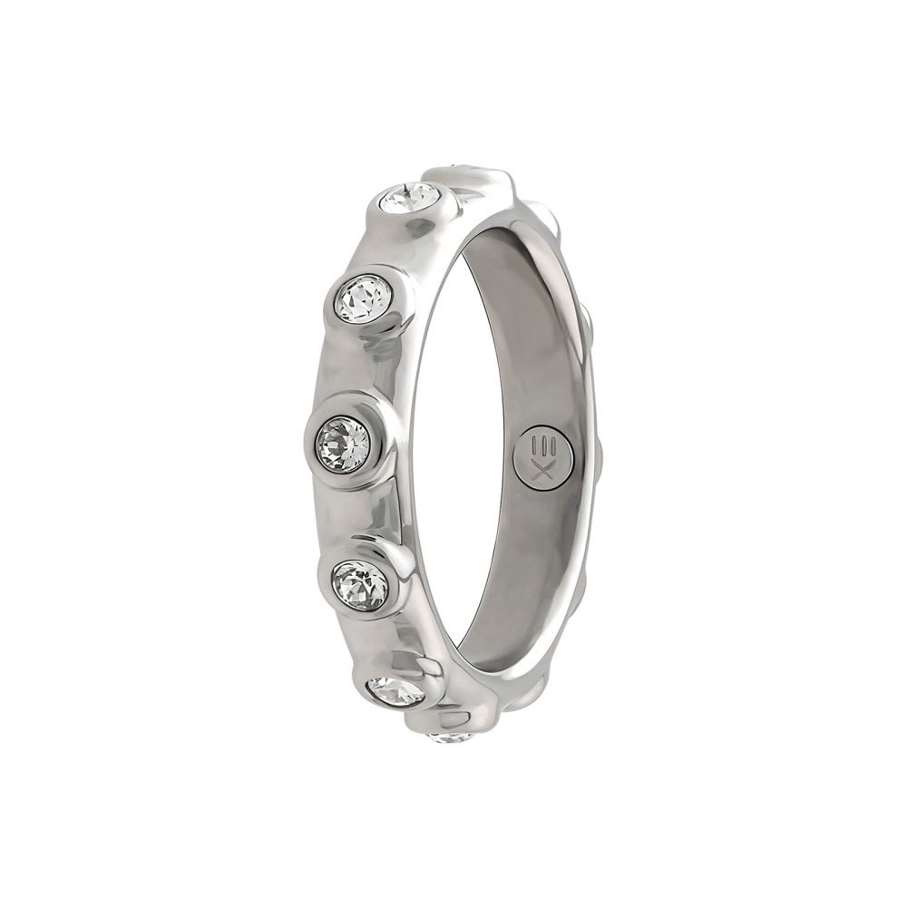 Shining Round Rhinestone Lady's Ring High-Polished Stainless Steel Jewelry Gift