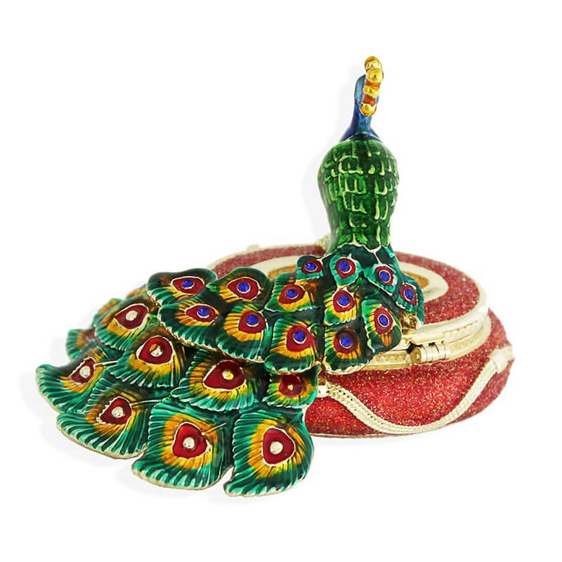 Vintage Style Peacock Ornament Agasanduku Enamel Peacock Trinket Box (1)
