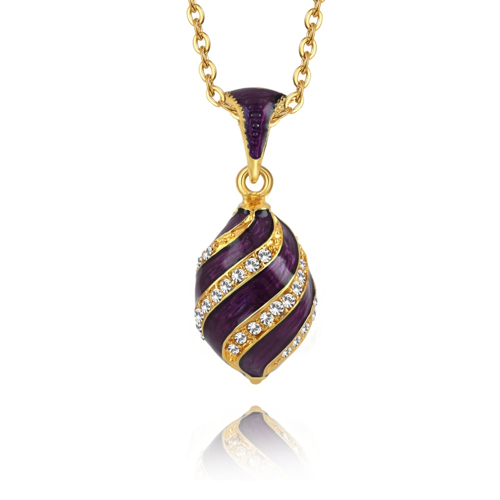 Beautiful Rhinestone Spiral Egg Pendant Necklace in Brass – Perfect Gift紫