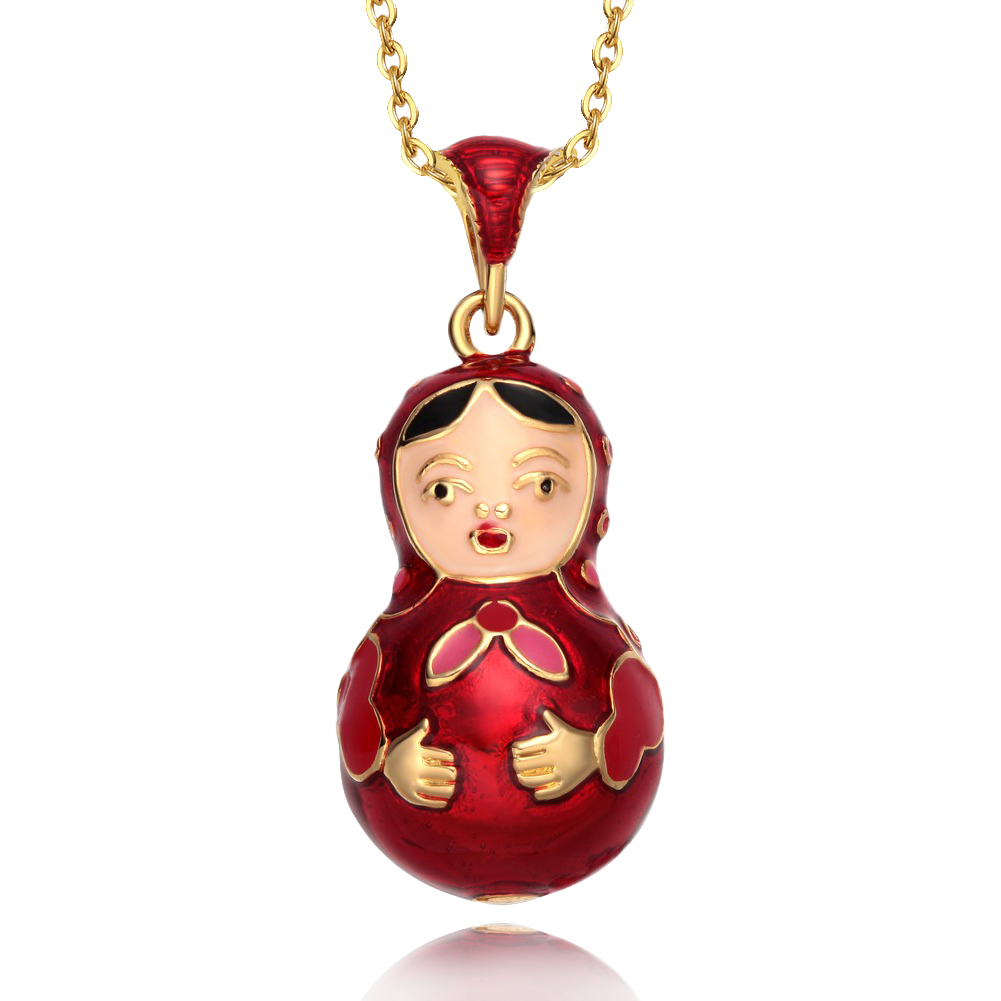 CuteHandmade Enamel Nesting Doll Necklace – Easter Egg Pendant Jewelry Gift for Women红