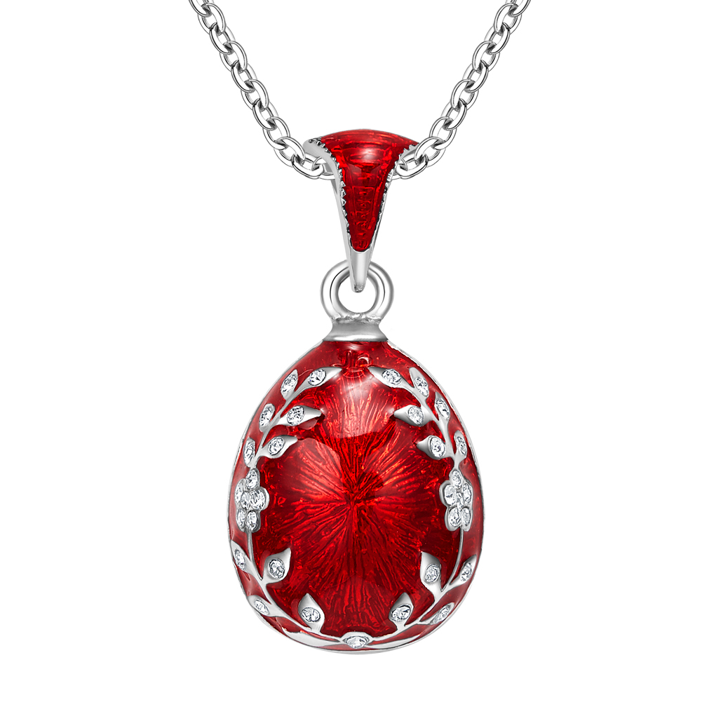 Handcrafted Enamel Maple Leaf Rhine Stone Egg Pendant Necklace for Ladies Jewelry Daily Wear红