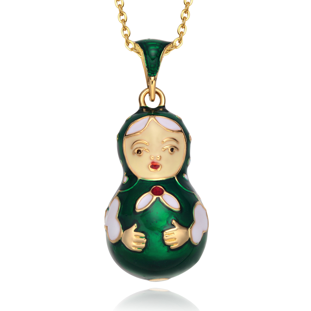 CuteHandmade Enamel Nesting Doll Necklace – Easter Egg Pendant Jewelry Gift for Women