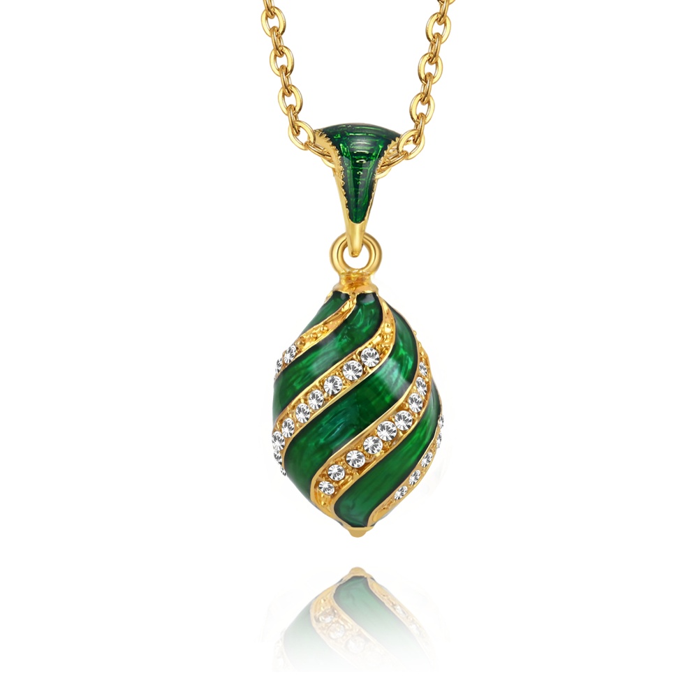 Beautiful Rhinestone Spiral Egg Pendant Necklace in Brass – Perfect Gift绿