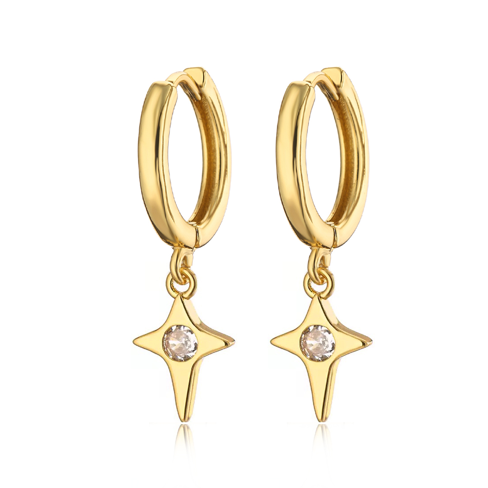 Exquisite Gold Star and Moon Earrings for Women, Set with Shiny Gemstones, Made of Stainless Steel, Suitable for Daily Wear