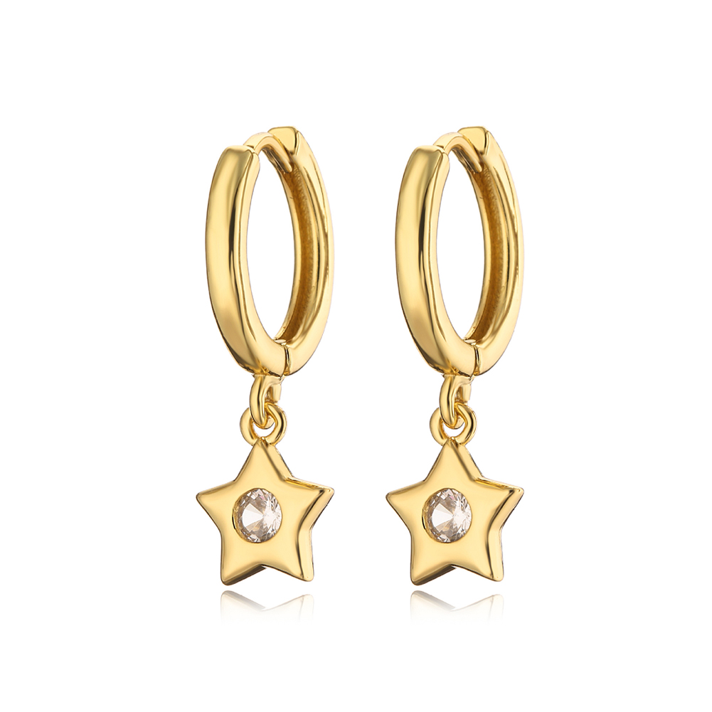 Exquisite Gold Star and Moon Earrings for Women, Set with Shiny Gemstones, Made of Stainless Steel, Suitable for Daily Wear