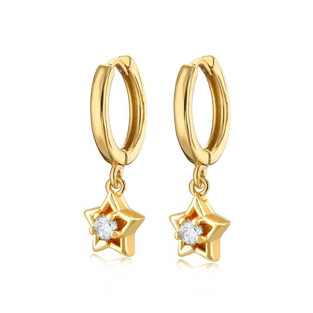 Exquisite Gold Star and Moon Earrings for Women, Set with Shiny Gemstones, Made of Stainless Steel, Suitable for Daily Wear