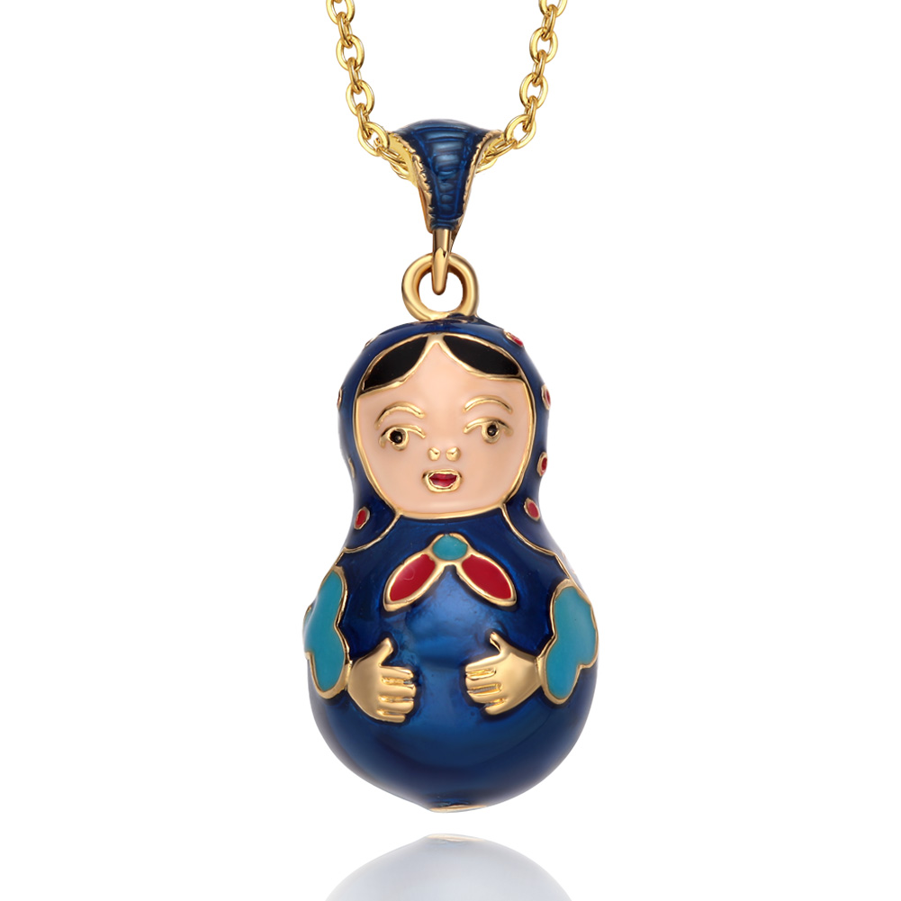 CuteHandmade Enamel Nesting Doll Necklace – Easter Egg Pendant Jewelry Gift for Women