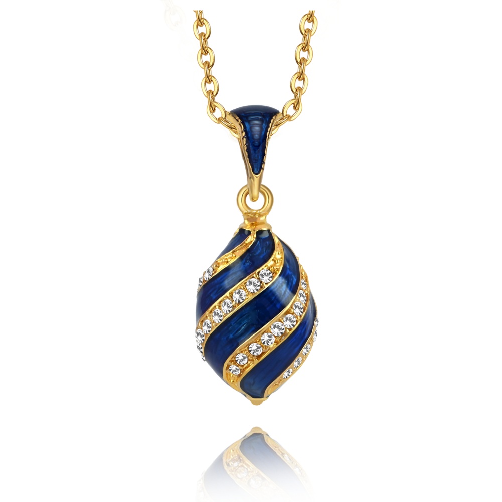 Beautiful Rhinestone Spiral Egg Pendant Necklace in Brass – Perfect Gift蓝