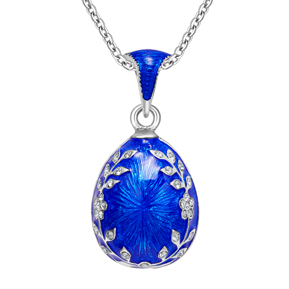 Handcrafted Enamel Maple Leaf Rhine Stone Egg Pendant Necklace for Ladies Jewelry Daily Wear蓝