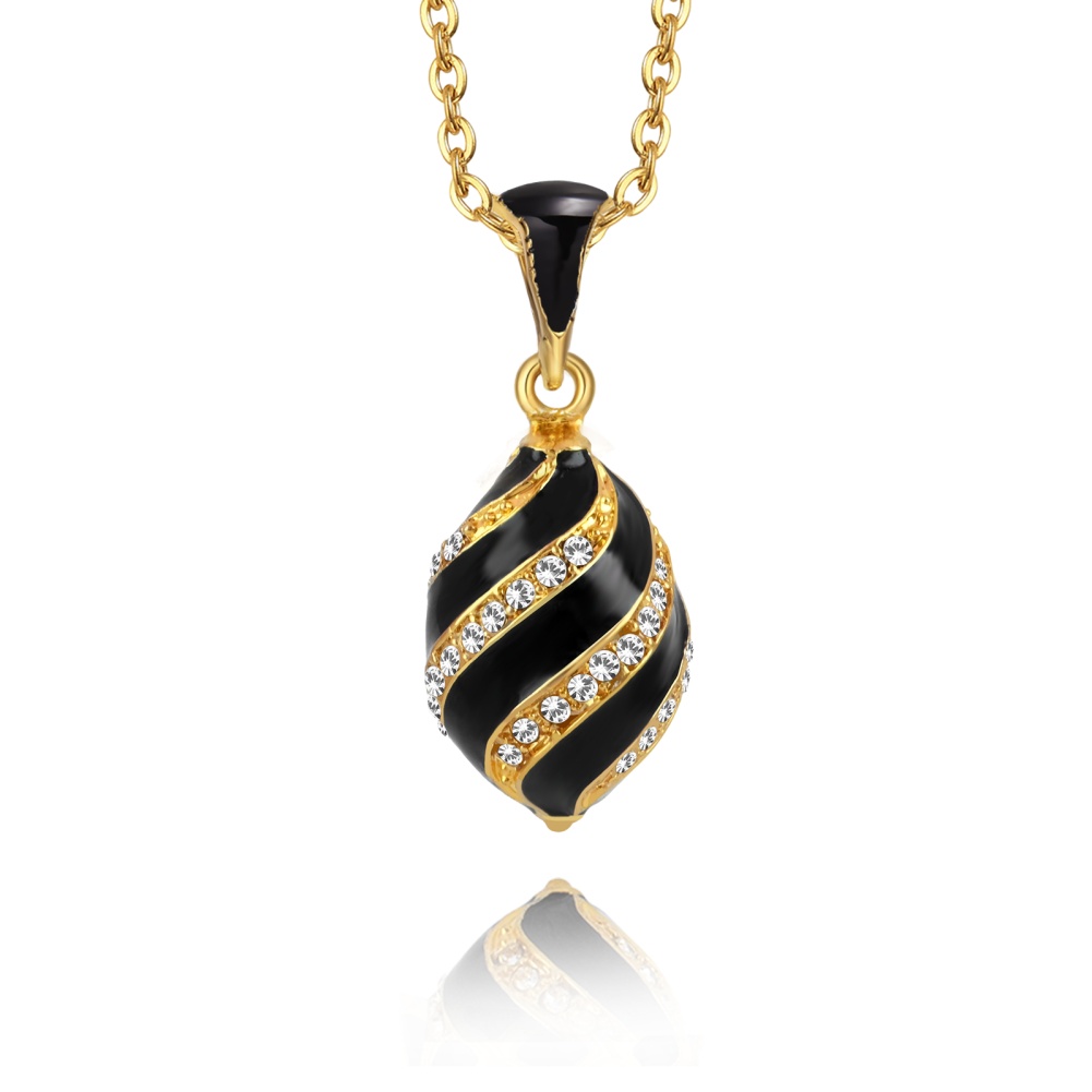 Beautiful Rhinestone Spiral Egg Pendant Necklace in Brass – Perfect Gift黑