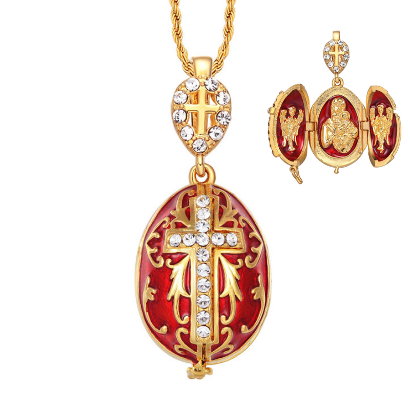 Pendentif Fabergé Style - Oeuf Bleu émaillé - Strass - Bijou Fantaisie Unisexe