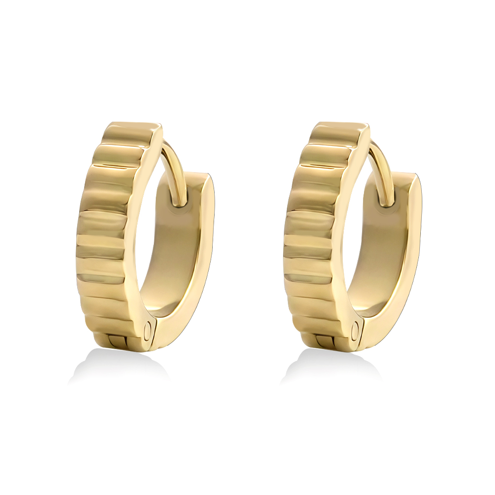 Golden Stainless Steel Hoop Earrings for Women, Minimalist Horizontal Stripe Design Clip-On Ear Cuff, Everyday Fashion Jewelry