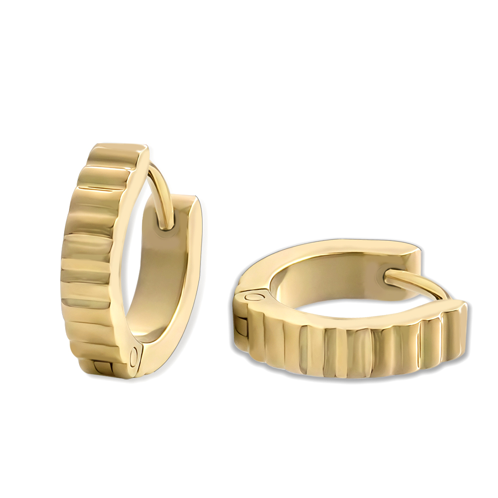 Golden Stainless Steel Hoop Earrings for Women, Minimalist Horizontal Stripe Design Clip-On Ear Cuff, Everyday Fashion Jewelry