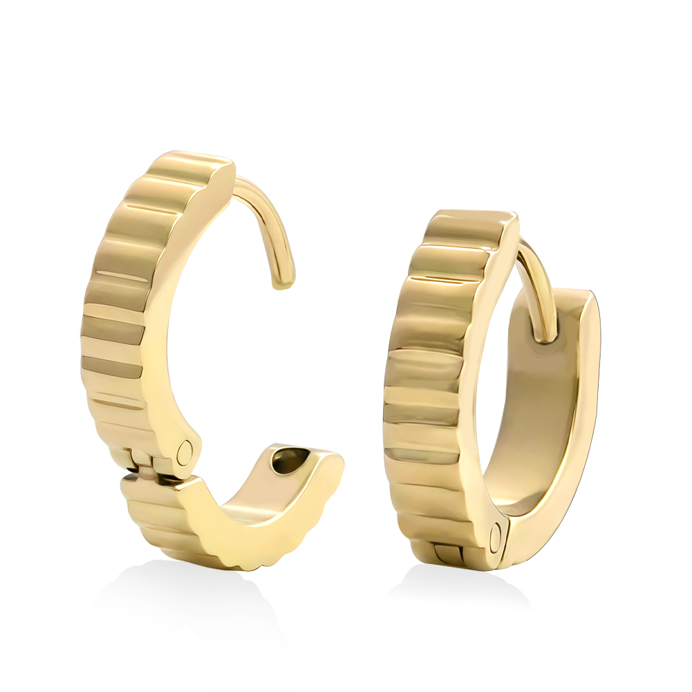 Golden Stainless Steel Hoop Earrings for Women, Minimalist Horizontal Stripe Design Clip-On Ear Cuff, Everyday Fashion Jewelry