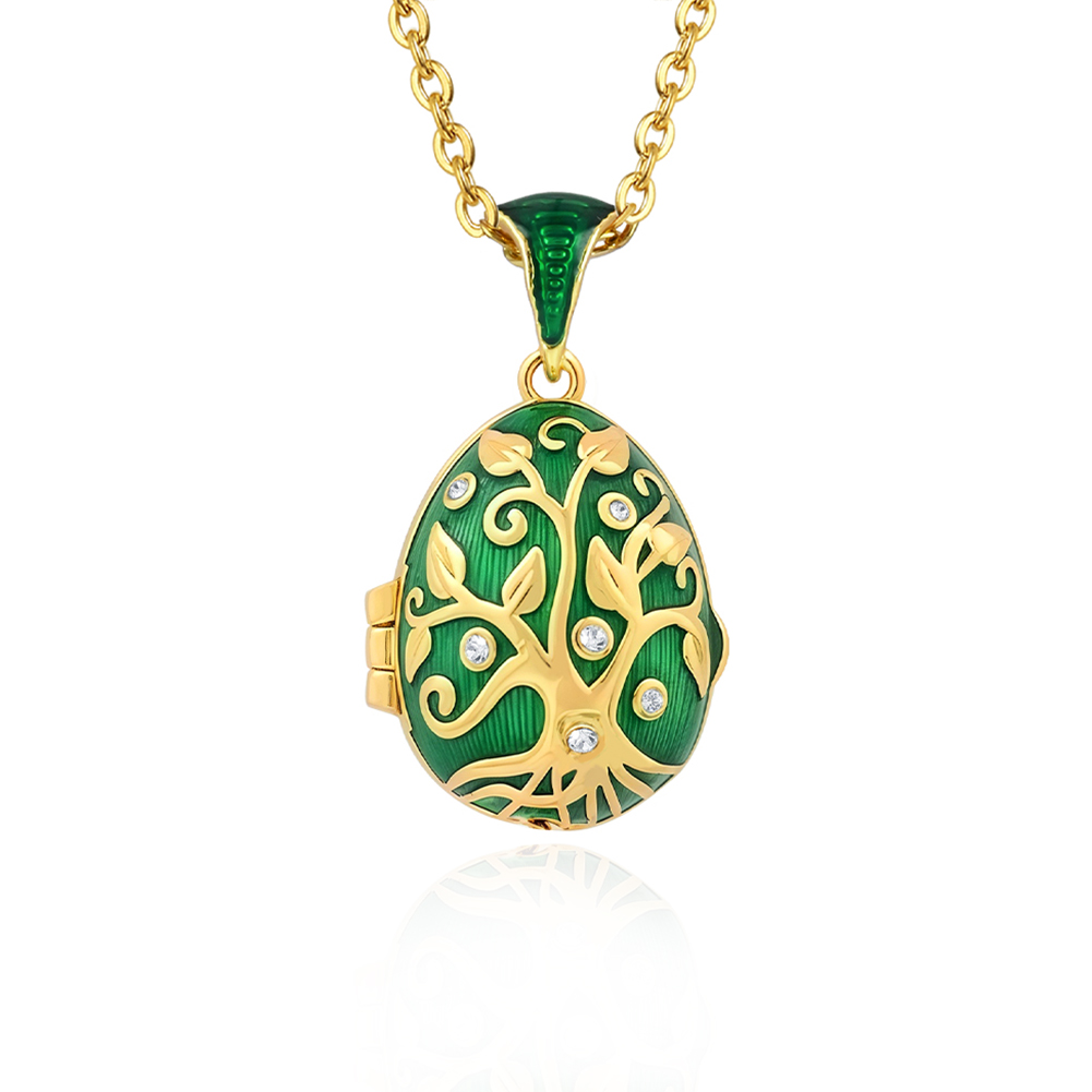 Vintage Style Egg Pendant with Ladybug Accent -Enamel Jewelry for Daily Wear