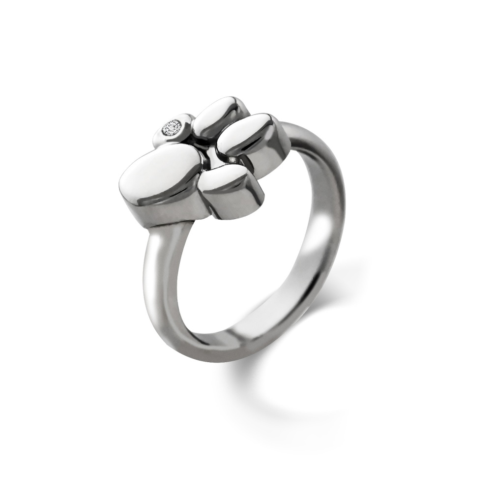 Cute Cat Claw Pattern Stainless Steel Ring with Sparkling Rhinestones - Perfect Gift for Women