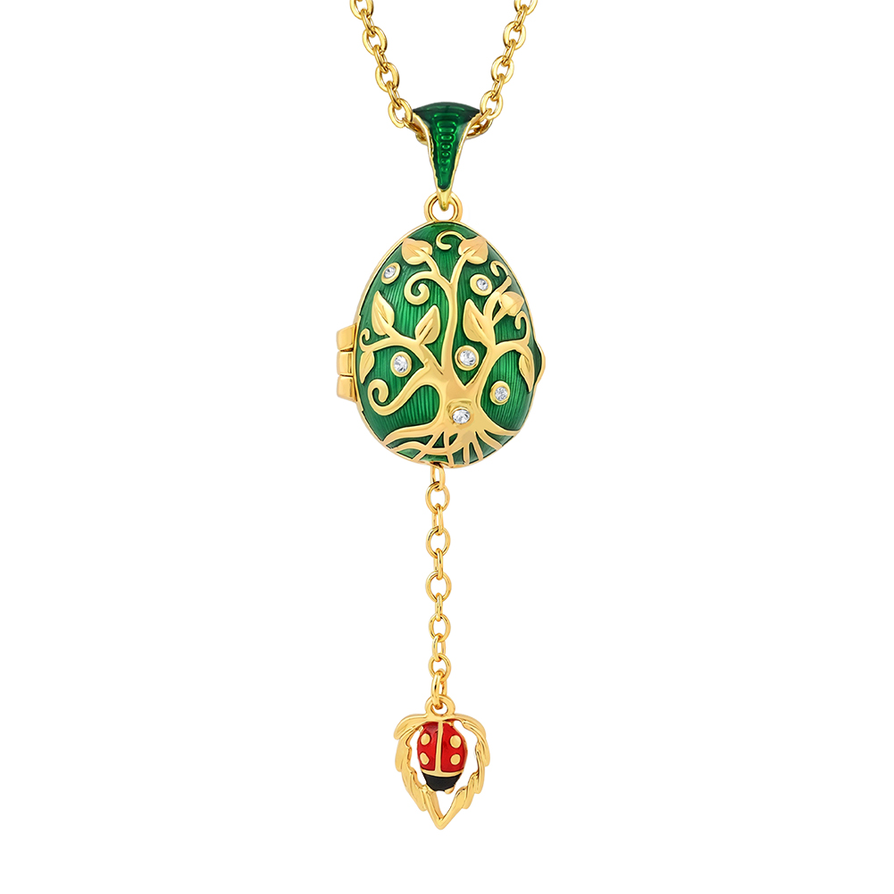 Vintage Style Egg Pendant with Ladybug Accent -Enamel Jewelry for Daily Wear