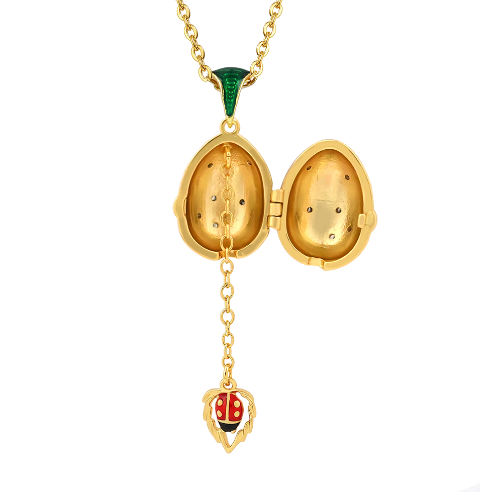 Vintage Style Egg Pendant with Ladybug Accent -Enamel Jewelry for Daily Wear