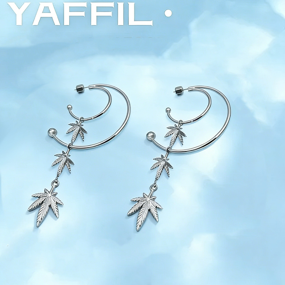 Stainless Steel Maple Leaf Hoop Earrings Gift For Family Holiday Souvenirs