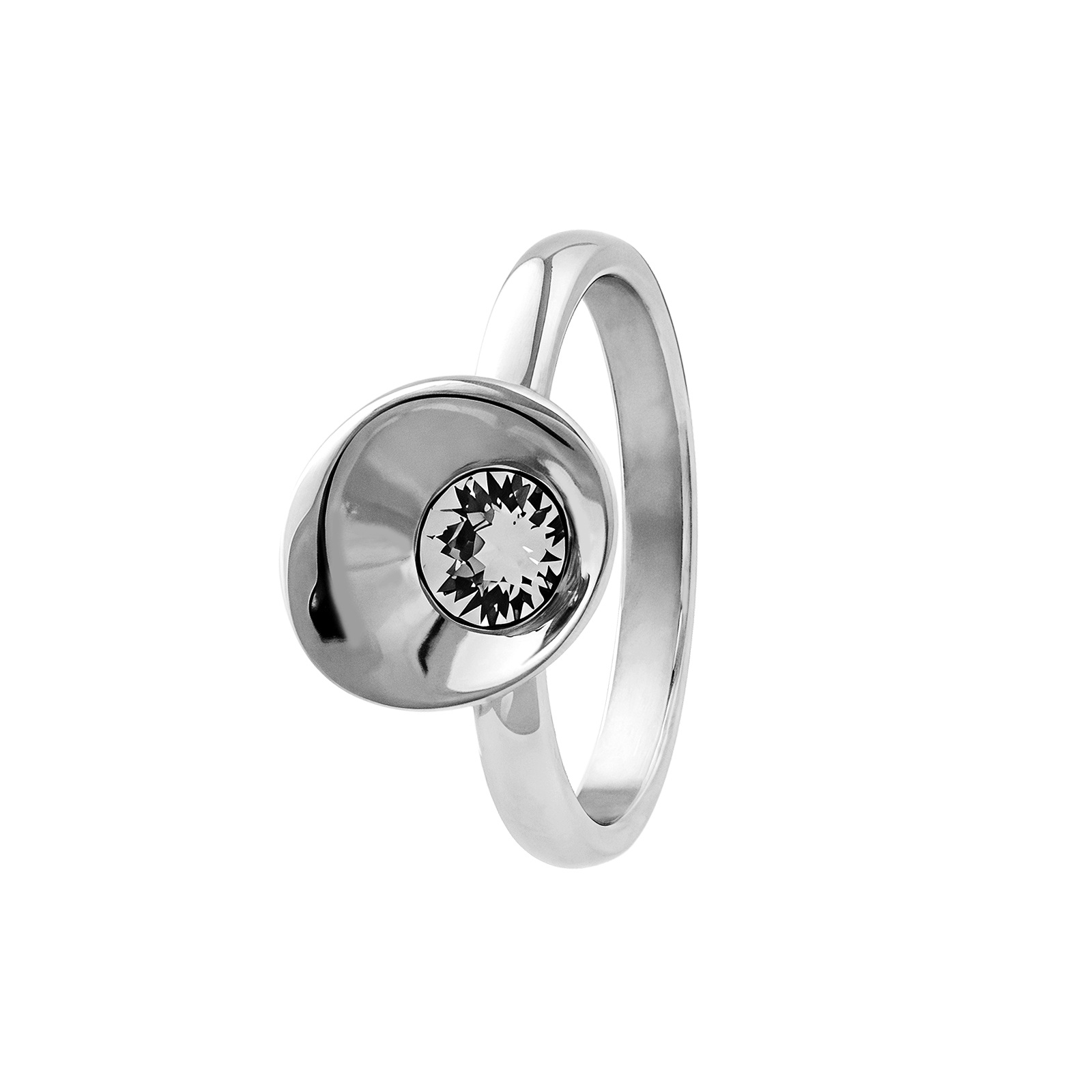 Durable Large Round Silver Rhinestone Stainless Steel Ring For Women's Daily Wear