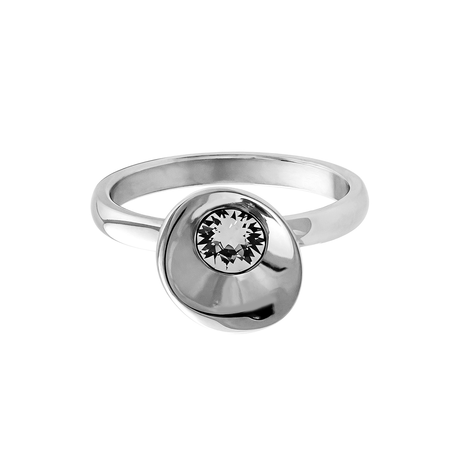Durable Large Round Silver Rhinestone Stainless Steel Ring For Women's Daily Wear