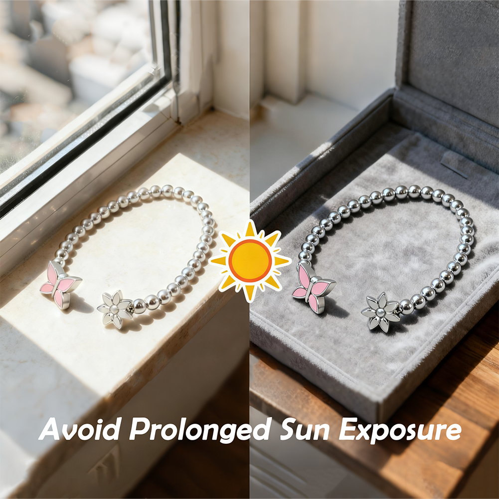 Adjustable Silver Bead Elegant Bracelet with Floral Butterfly Accents