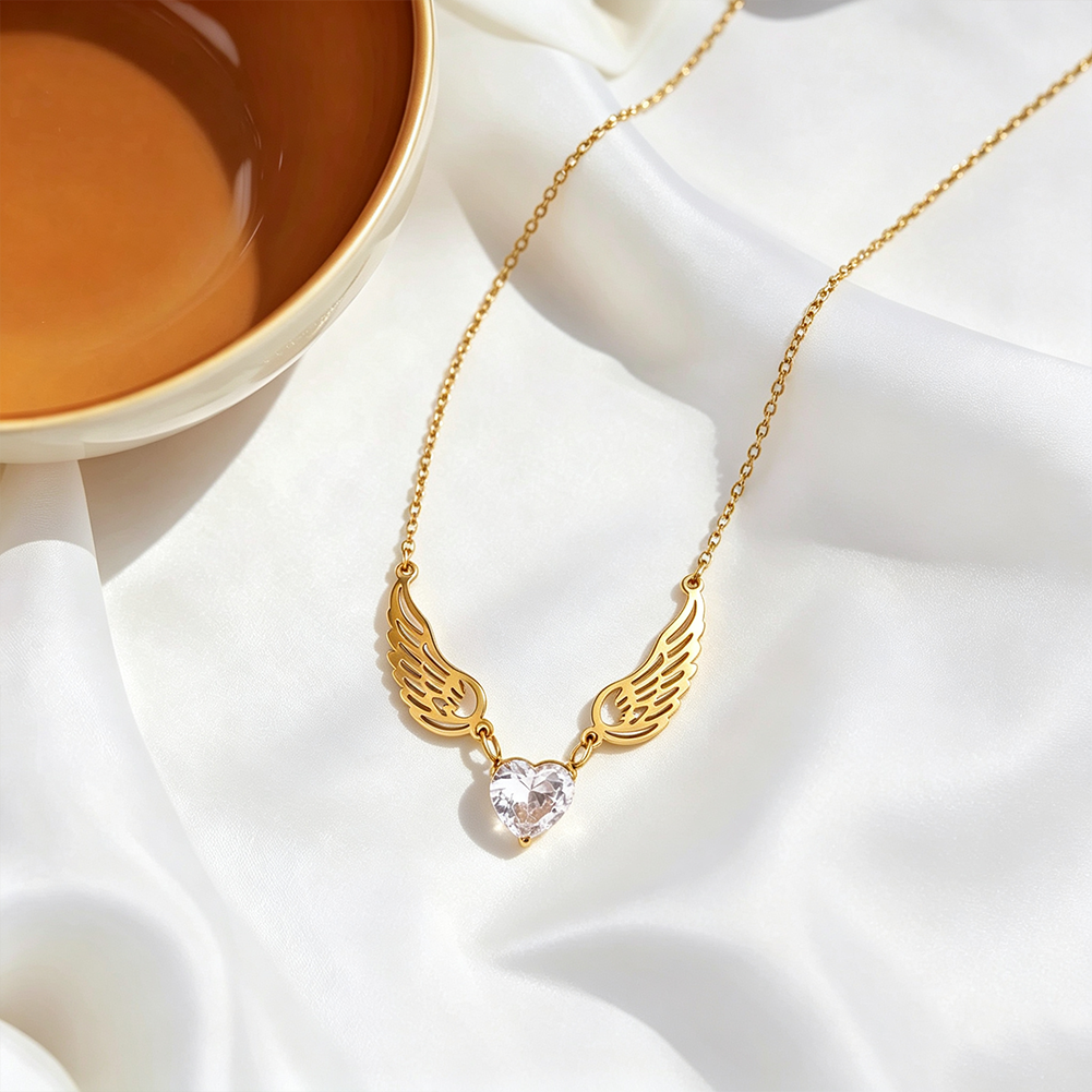 Angel Wing Heart Zircon Necklace