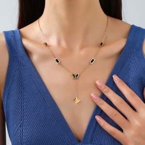 Black Butterfly Tassel Necklace