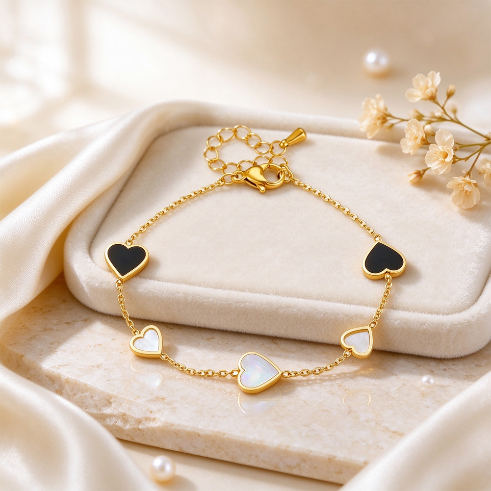 Black and white heart bracelet