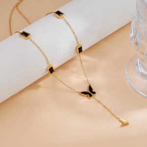 Black gold butterfly geometric necklace for women’s jewelry