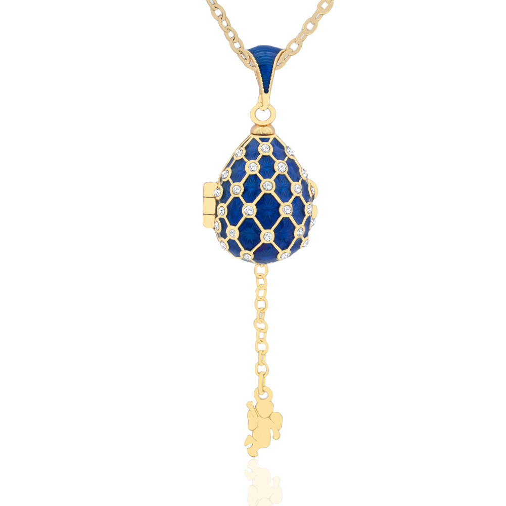 Blue Enamel Grid Egg Pendant
