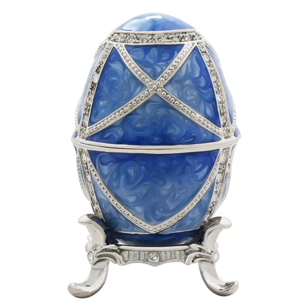 Blue Enamel Handcrafted Egg Jewelry Box