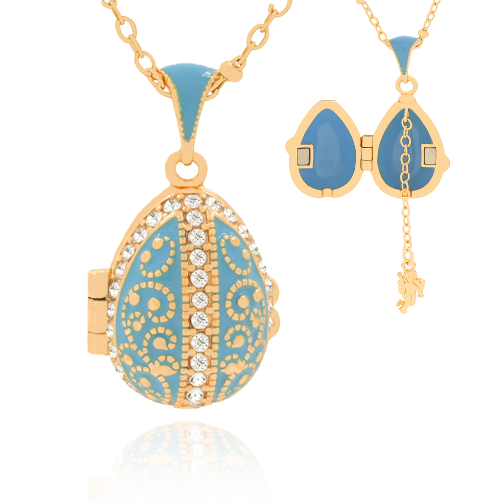 Blue enamel necklace with diamond patterns