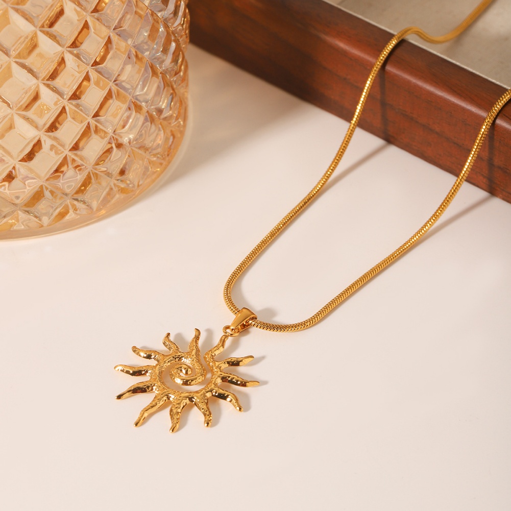 Boho Vintage Textured Sun Charm Necklace