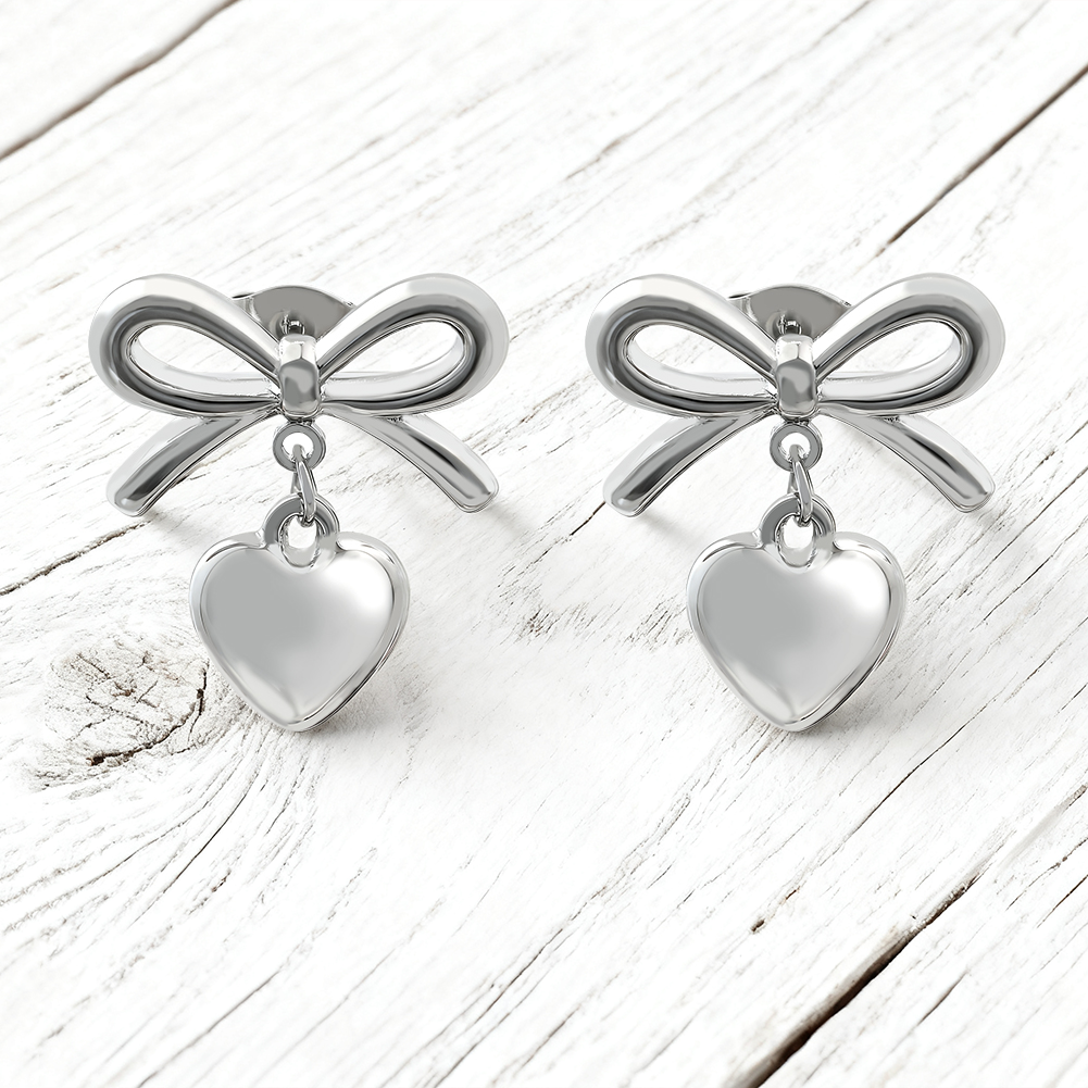 Bowknot Heart-Shaped Stainless Steel Earrings