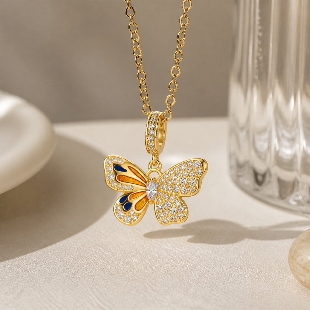 Butterfly with diamonds necklace