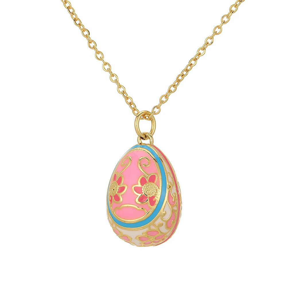 Colorful Hand-Painted Enamel Egg Pendant Necklace with Floral Patterns - Adjustable Chain Jewelry Gift for Women
