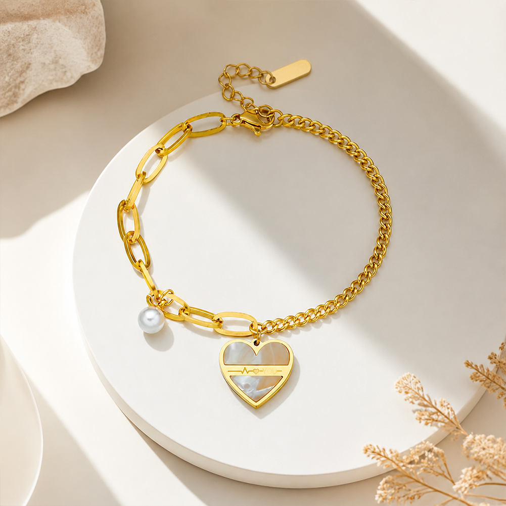 CZ Heart Pearl Bracelet