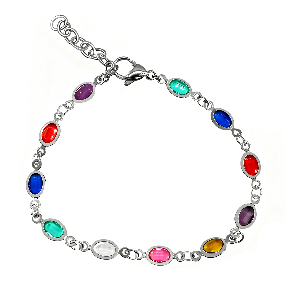 China Fashionable Multi-color Gemstone Oval Stainless Steel Bracelet factory and suppliers _ Yaffil