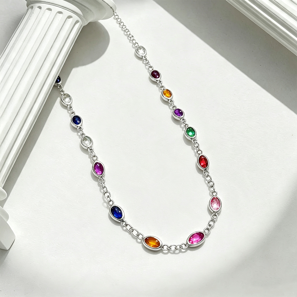 Colored Oval Gemstone Inlaid Necklace