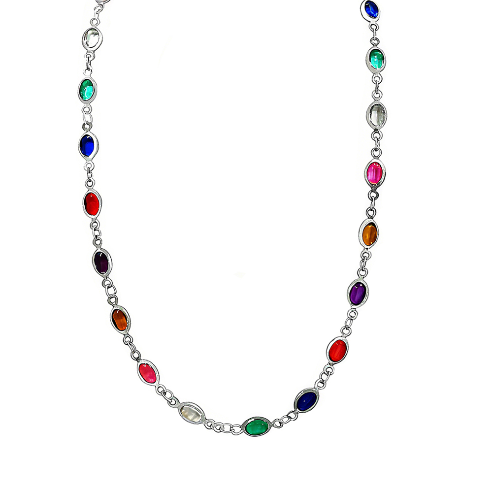 Colored Oval Gemstone Necklace