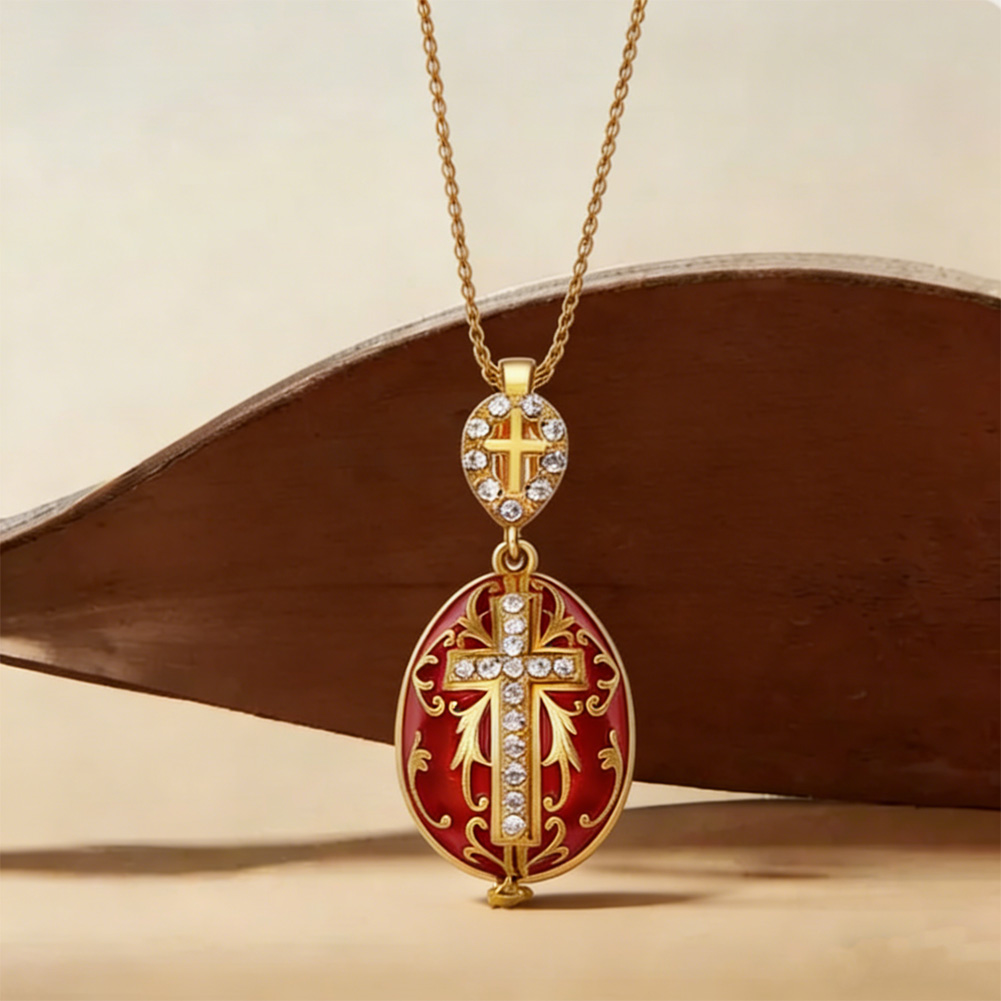 Cross Shaped Enamel Diamond Studded Egg Necklace