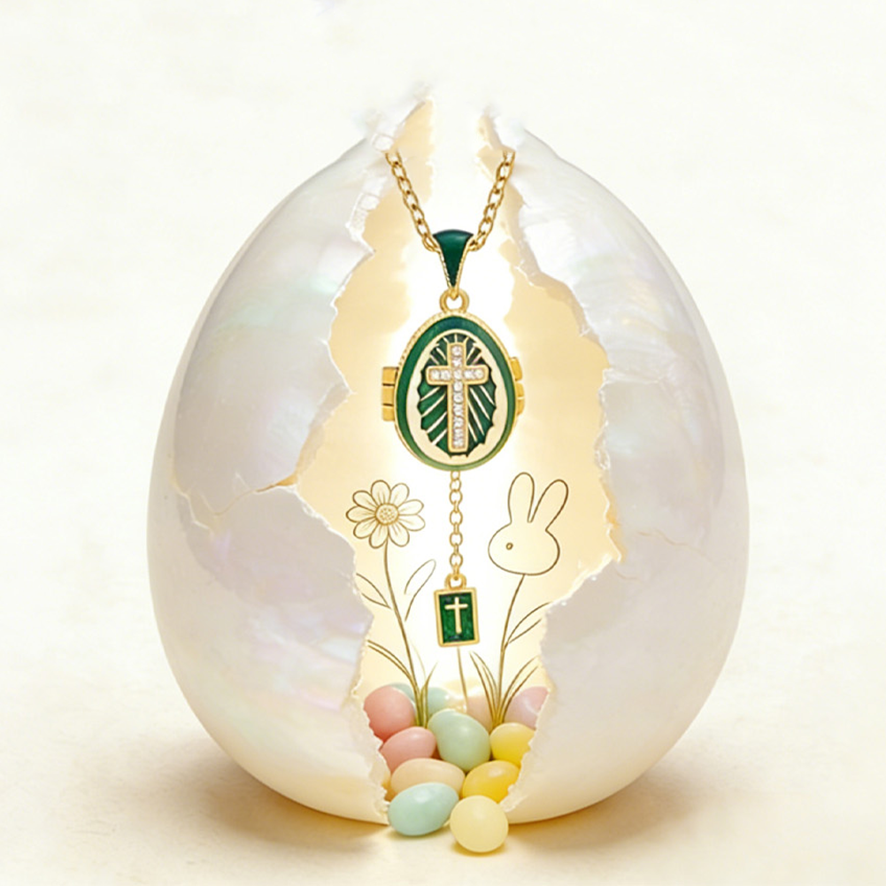 Cross enamel egg necklace
