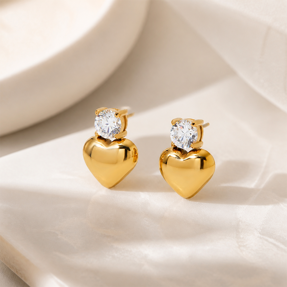 Cubic Zirconia Heart Stud Earrings