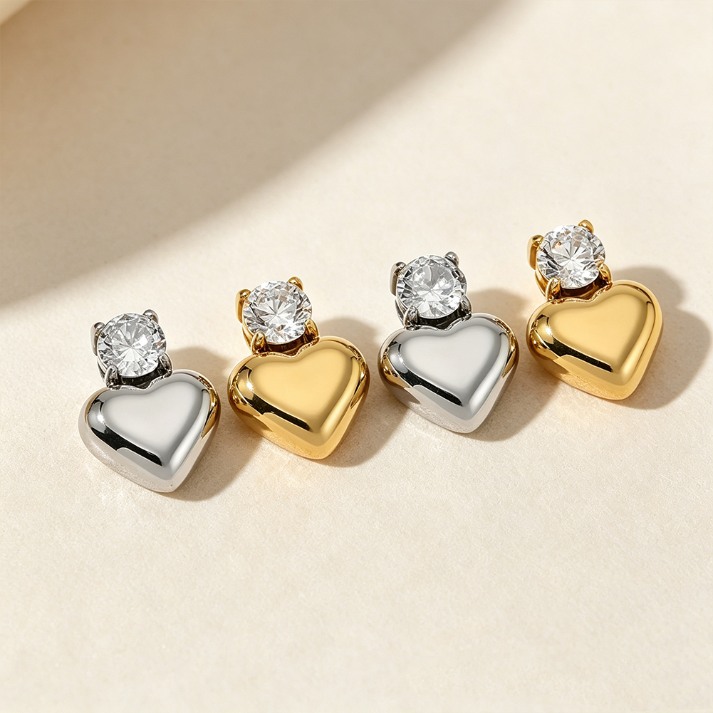 Cubic Zirconia Heart Stud Earrings