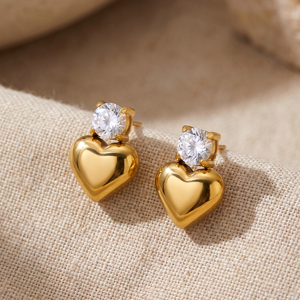Cubic Zirconia Heart Stud Earrings